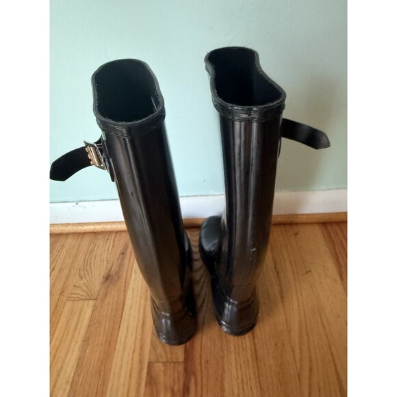Hunter Rain Boots Women’s Size 5 Men’s 4 Gloss Black Original Tall Adjustable - Picture 2 of 5